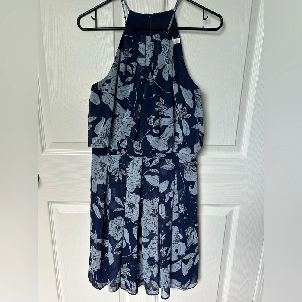 Eliza J Blue Floral Halter Pleated Midi Dress Size 6 - Picture 11 of 13
